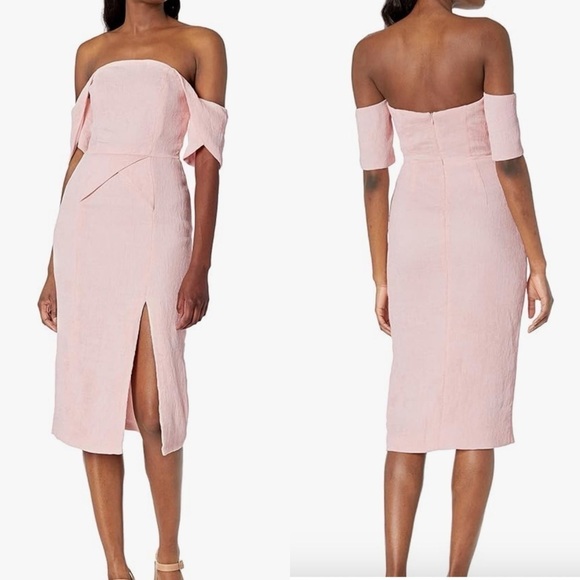 ELLIATT Acacia Pink Textured Off the Shoulder Strapless Pleated Midi Dress SZ XS - Picture 1 of 8